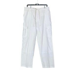 Claiborne White Linen‎ Blend Casual Pants Drawstring Waist Medium Casual Medium